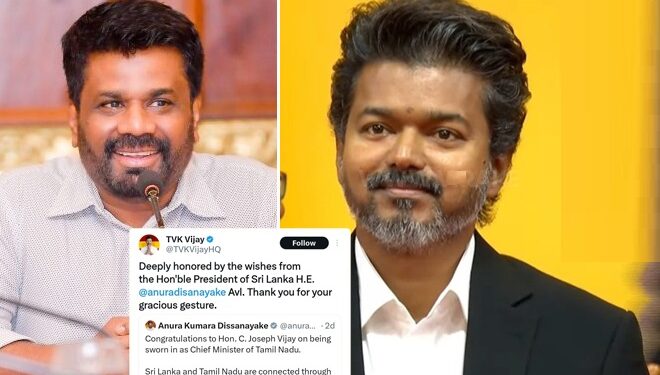 ஜனாதிபதி அநுரவின் வாழ்த்துச் செய்திக்கு தமிழக முதலமைச்சர் விஜய் நன்றி தெரிவிப்பு